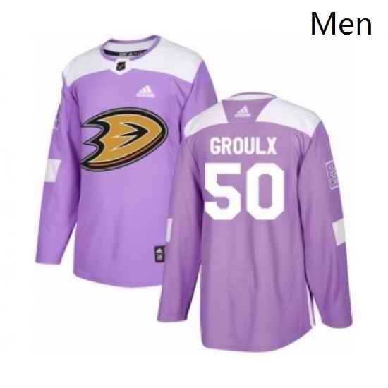 Mens Adidas Anaheim Ducks 50 Benoit Olivier Groulx Authentic Purple Fights Cancer Practice NHL Jersey